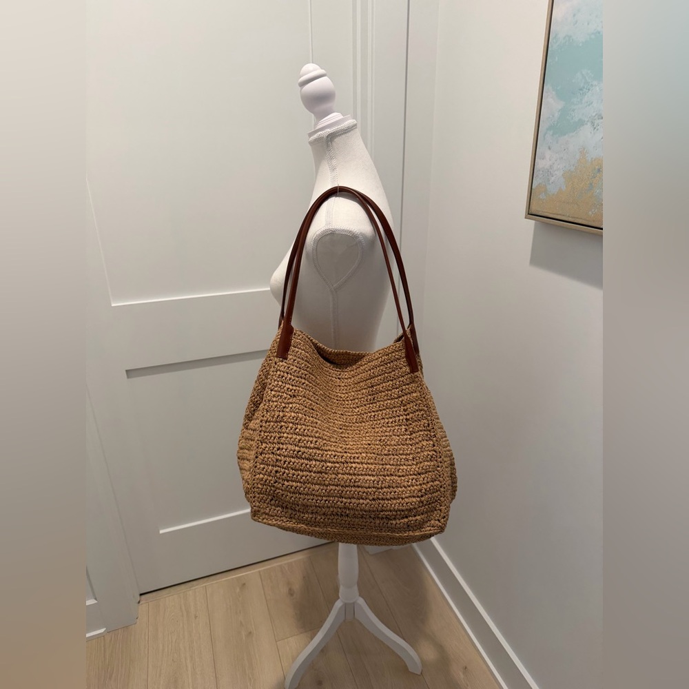 NEW J. Crew Large handknotted packable tote bag leather straps BZ445 $178 - Picture 7 of 10